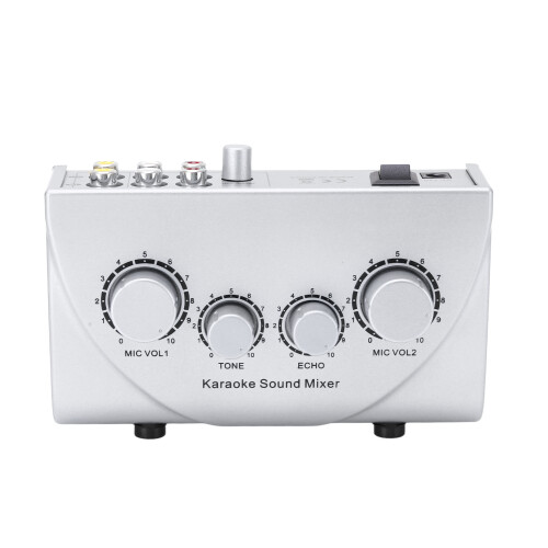 (Silver) Karaoke Mixer Dual Microphone Input Sound Mixer with Cable for Stage 2