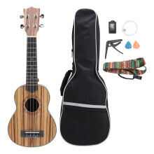 Soprano Ukulele Kit 21in Zebra Wood with Case Tuner Strap Picks