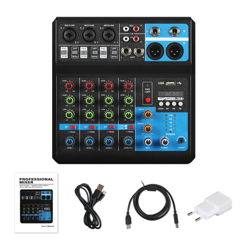 (EU Plug) 5-Way DJ Mixer USB Bluetooth Digital Sound Card EU Plug