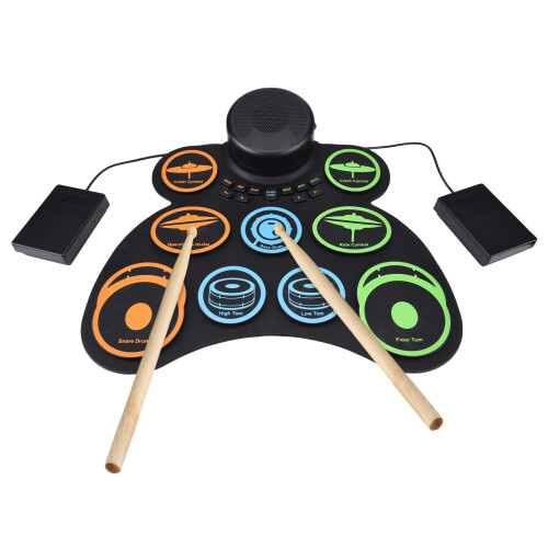 Electronic Drum Set 9 Pads MIDI Speaker Roll-Up Silicone 1