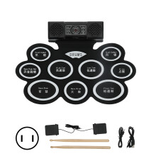 (US Plug) Electronic Drum Pad Set Foldable 2 Speakers Battery 100-240V