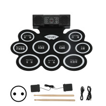(EU Plug) Electronic Drum Pad Set Foldable 2 Speakers Battery 100-240V