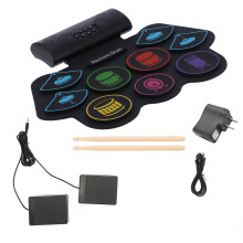 (US Plug) Electronic Drum Pad Set Bluetooth MIDI Foldable Kit Battery Speaker