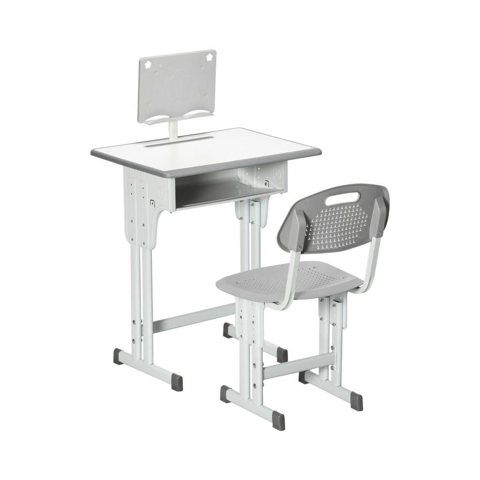 Children's Adjustable Desk and Chair Set in Grey Featuring Book Stand and Pen Slot Perfect for Kids' Learning Space-image-OPC-PMFRTTY-NEW