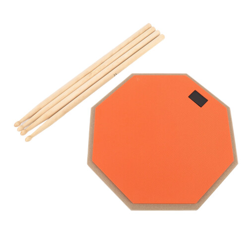 (Orange) 12in Silent Drum Pad Set Rubber Quiet Practice 2 Pair Sticks Blue 2