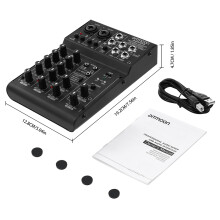 ammoon 4-Channel Mini Digital Audio Mixer 2-band EQ 48V Phantom 5V USB