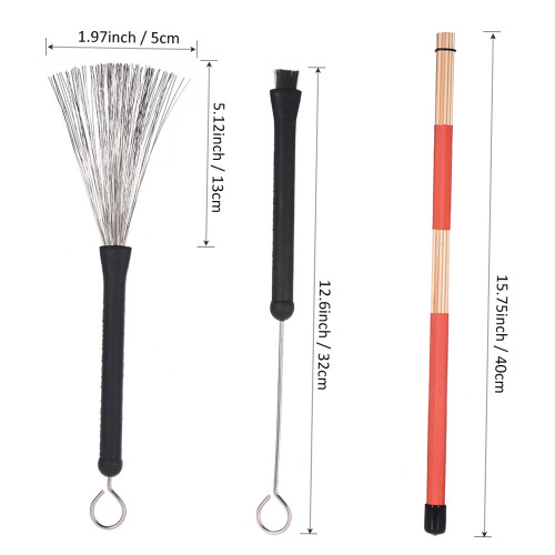 Drum Rods Sticks + Brushes Set with Storage Bag for Jazz Folk 2