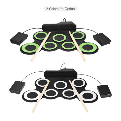 Portable Digital Drum Set 7 Silicon Pads USB with Sticks Pedals 1