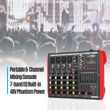 D6 Portable 6-Channel Mixer 7-band EQ 48V Phantom BT USB MP3 DJ Live