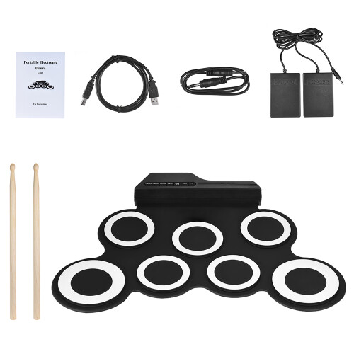 Portable Digital Drum Set 7 Silicon Pads USB with Sticks Pedals 2