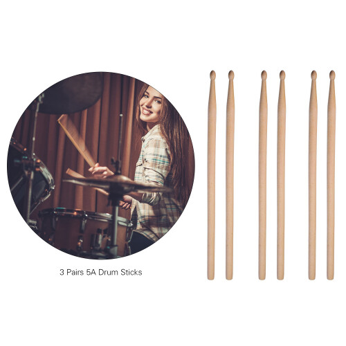 3 Pair 5A Maple Drum Sticks with Carry Bag for Drum Playing 2