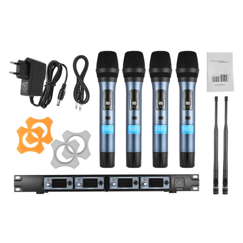 4D 4 Channel UHF Wireless Mic System 4 Mics 1 Receiver Audio LCD