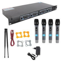 4D 4 Channel UHF Wireless Mic System 4 Mics 1 Receiver 6.35mm LCD