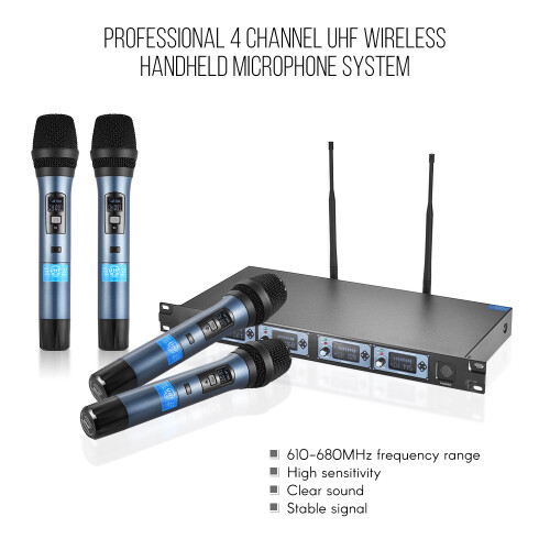 4D 4 Channel UHF Wireless Mic System 4 Mics 1 Receiver Audio LCD 2
