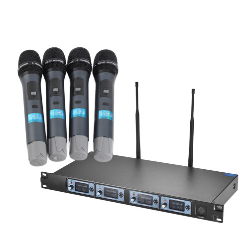 4D 4 Channel UHF Wireless Mic System 4 Mics 1 Receiver 6.35mm LCD 1