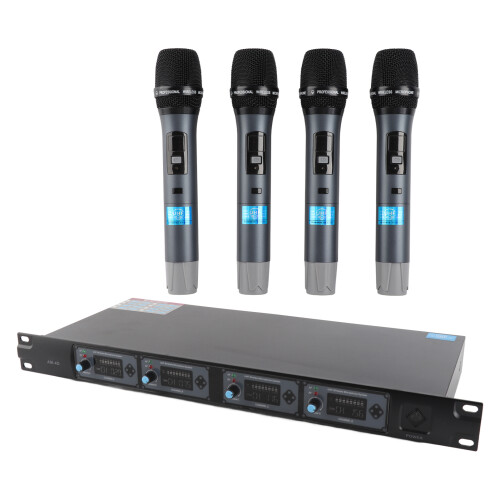 4D 4 Channel UHF Wireless Mic System 4 Mics 1 Receiver 6.35mm LCD 1