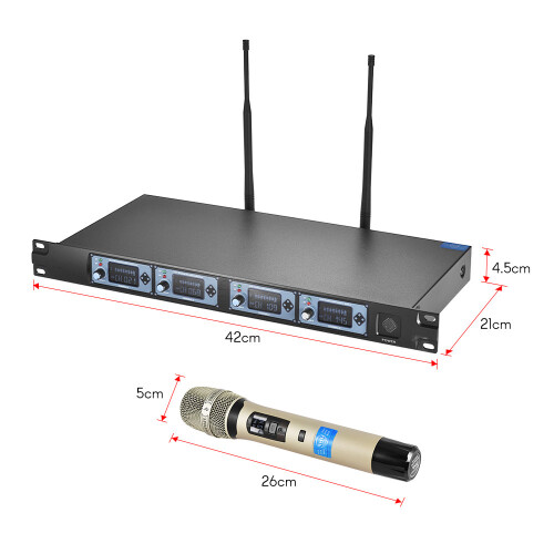 4D-B 4 Channel UHF Wireless Mic System 4 Mics 1 Receiver 6.35mm LCD 2