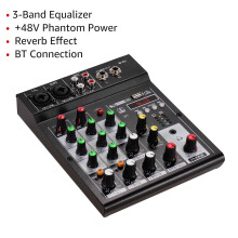 M-4U 4-Channel BT Mixer with Reverb 48V Phantom 3-band EQ
