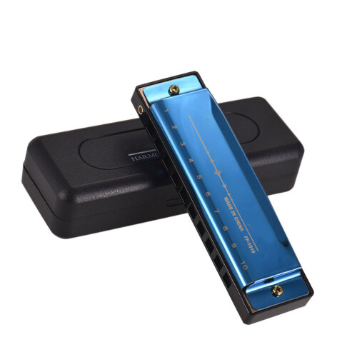 C Key Diatonic Harmonica 10-Hole ABS Reeds Mirror Surface Blue 1