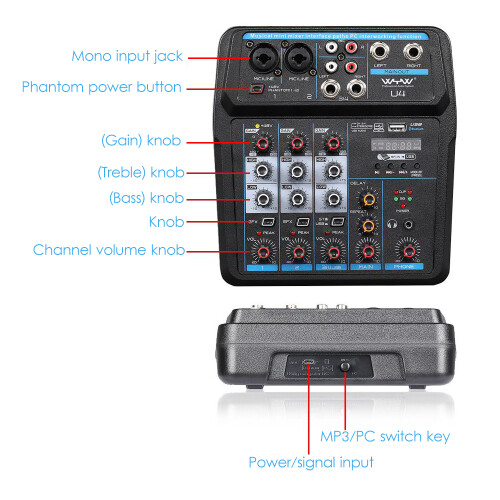 U6 6-Channel Musical Mini Mixer BT USB with Phantom Power EU Plug 1
