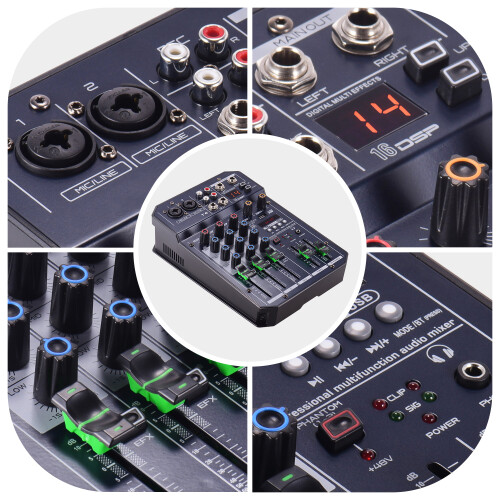 T4 4-Channel Mixer 16 DSP 48V Phantom BT MP3 5V 2