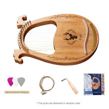 16-String Wooden Lyre Harp C Key Tuning Wrench 3 Picks Extra Strings