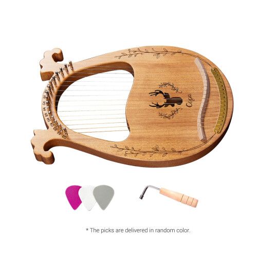 16-String Wooden Lyre Harp C Key Tuning Wrench 3 Picks Extra Strings 2