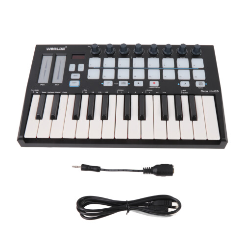25 Key USB MIDI Keyboard Controller 16 RGB Backlit Pads 8 Knobs
