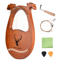 16 String Lyre Harp Solid Wood with Tuning Hammer Cloth Picks