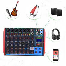 AG-8 8-Channel Digital Audio Mixer +48V Phantom Power BT USB MP3 DJ