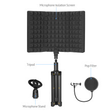 3-Panel Foldable Mic Isolation Screen Windshield Sound Cover Tripod