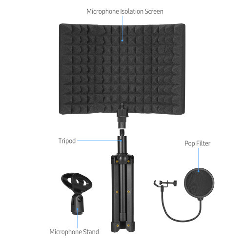 3-Panel Foldable Mic Isolation Screen Windshield Sound Cover Tripod
