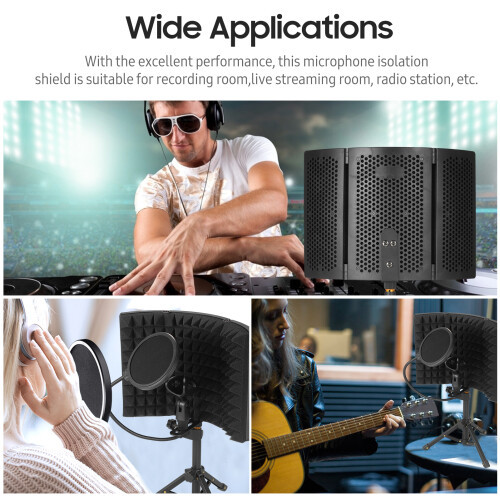 3-Panel Foldable Mic Isolation Screen Windshield Sound Cover Tripod 2