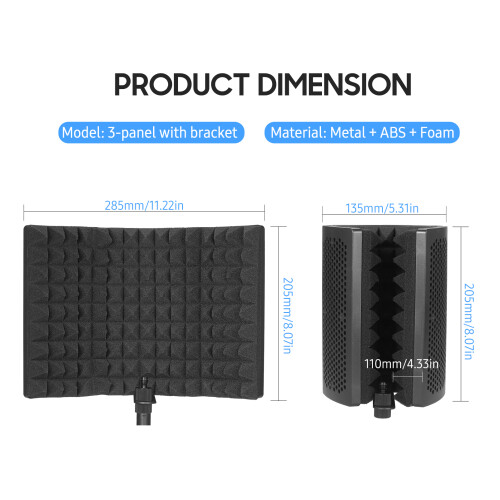 3-Panel Foldable Mic Isolation Screen Windshield Sound Cover Tripod 1