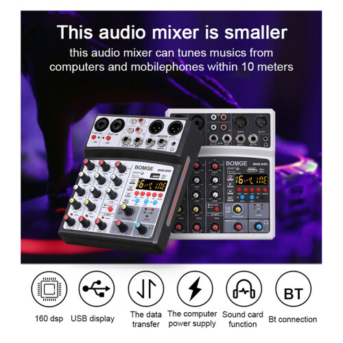 Portable 4-Channel BT Mixer USB 16 DSP Effects DJ Console