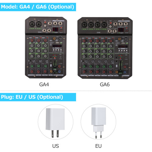 Mini Audio Mixer USB BT 48V Phantom Power 2