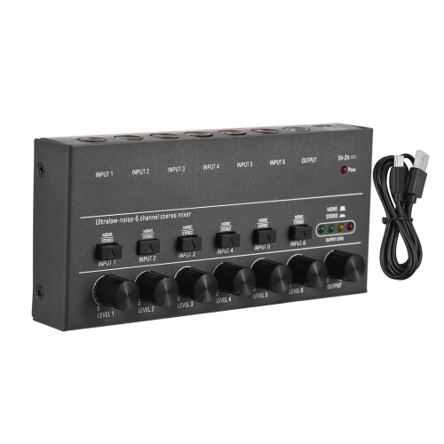 6 Channel Stereo Mixer 6 Input 1 Output Portable Mini DC 5V