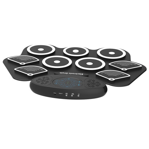 9-Pad Electronic Drum Set Roll-Up Silicone Pad 2 Speakers Rechargeable 2