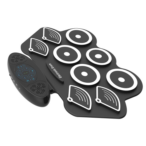 9-Pad Electronic Drum Set Roll-Up Silicone Pad 2 Speakers Rechargeable 1