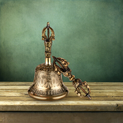 Tibetan Bronze Hand Bell with Vajra Padding 1