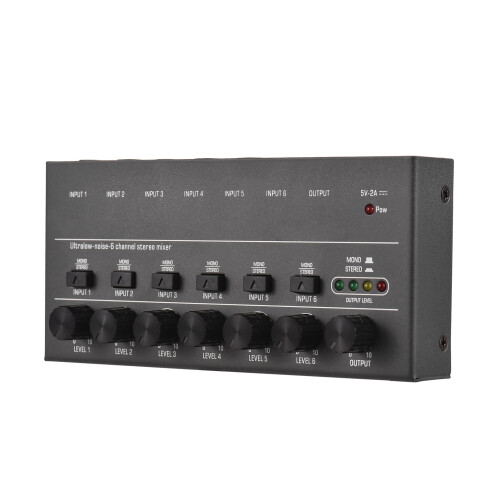 6 Channel Stereo Mixer 6 Input 1 Output Portable Mini DC 5V 2