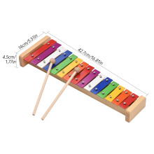 15 Note Glockenspiel Xylophone Wooden Base Colorful Bars 2 Mallets