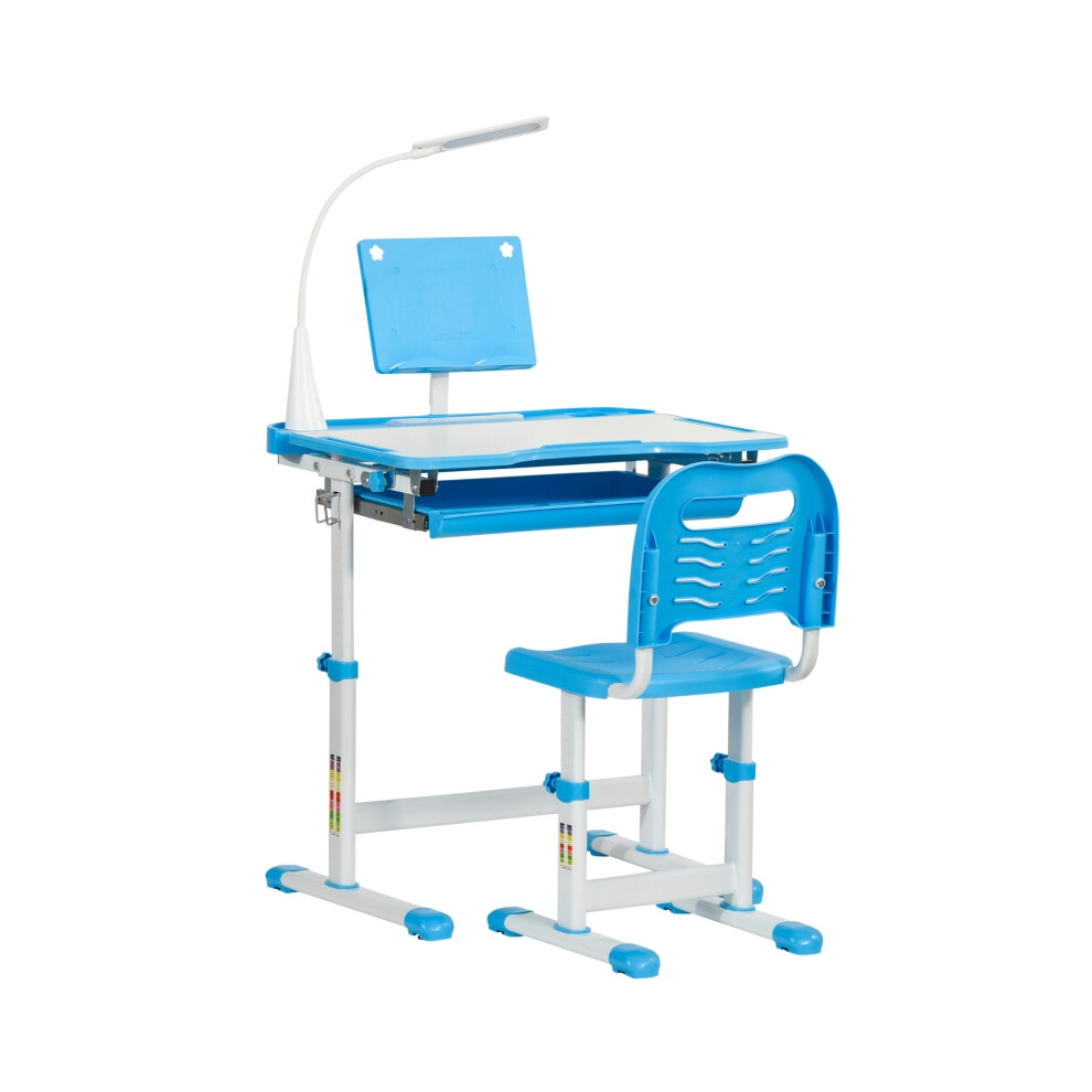 Blue Kids Study Desk and Chair Set with Adjustable Height Storage Compartment Drawer - Safe and Sturdy Wooden Design-image-OPC-PMFRXXF-NEW