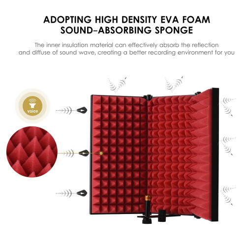 3-Door Studio Mic Isolation Shield Foldable Pop Filter EVA Foam 1