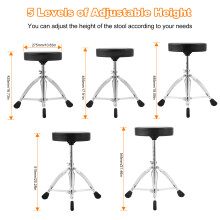 AROMA Universal Drum Throne Padded Round Seat Stainless Steel 5-Level