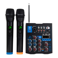 4-Channel Audio Mixer Dual Wireless Mic DJ Karaoke PC Guitar Speaker