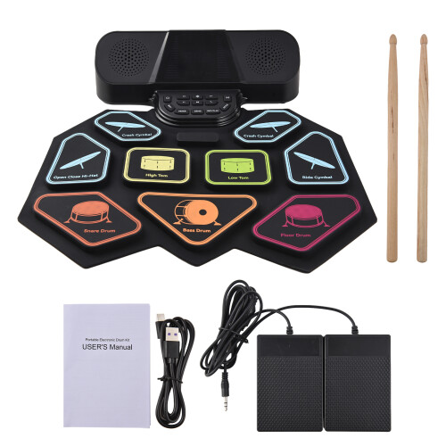 Electronic Drum Set 9 Pads Dual Speaker BT MIDI 8 Styles