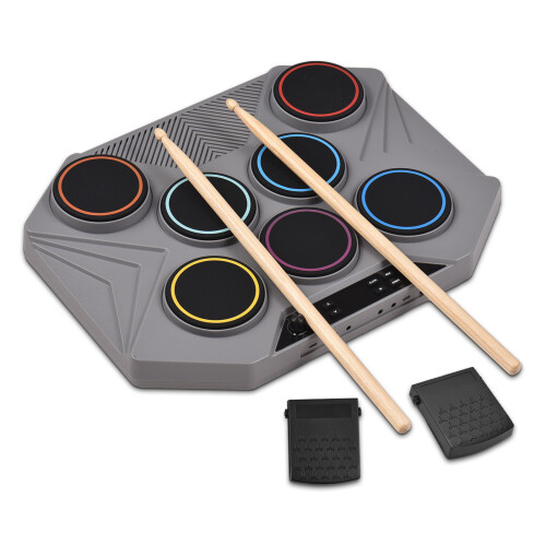Electronic Tabletop Drum Set 3W Speaker Portable Digital with Pedals