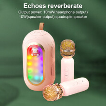 Mini Karaoke Machine 2 Mic Wireless Speaker Rechargeable LED Party