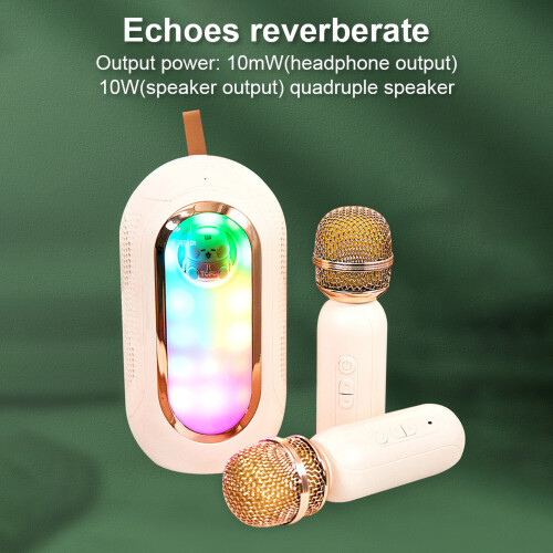Mini Karaoke Machine 2 Mic Wireless Speaker Rechargeable LED Lights 2